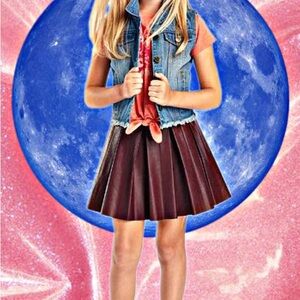 Denim Vest with Pleated Skirt